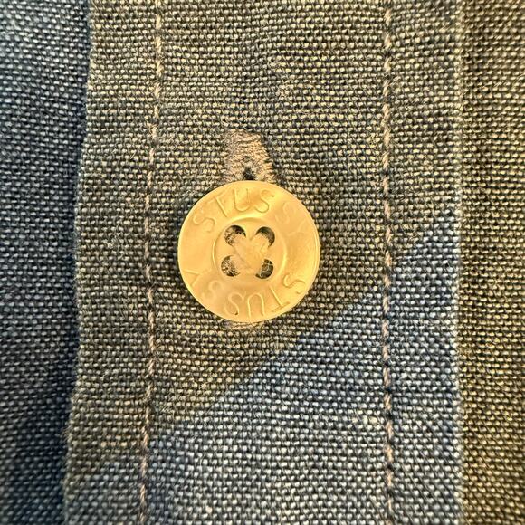 Stussy VTG Casual Button Front Shirt Blue Camouflage Long Sleeve Mens Size Large - Picture 6 of 11